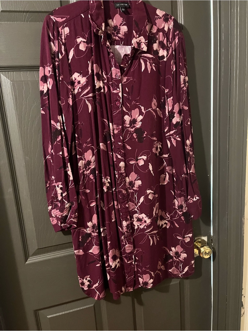 The Limited Burgundy and Pink Floral Button-Up dress